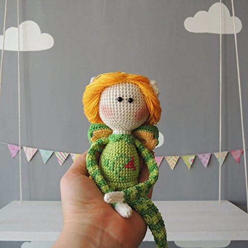 Handmade Personalized Doll for Kids, Cute Elf Girl, Amigurumi, Crochet Soft Toy, 10.5 inches (26 cm), Organic Cotton Yarn, Safety Eyes