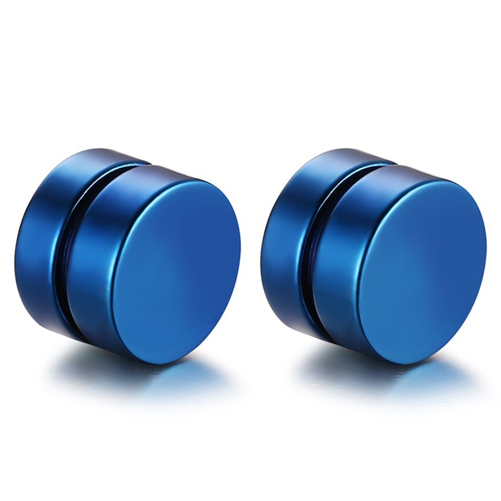 JewelryWe Pair of Stainless Steel Magnetic Clip On 8mm Stud Earrings Unisex, Non Piercing (Blue) — image 1