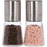Gourmet Salt & Pepper Mill Set - Stainless Steel & Glass - Adjustable Manual Grinder
