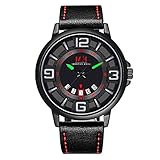 Menton Ezil Men’s Sport Leather Strap Analog Quartz Waterproof Watches Auto Calendar Wrist Watch for Teen Boys (Red|Black)