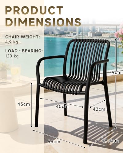 HariNorgen Balcony Chairs Set of 2 Dining Chairs,All Weather Outdoor Indoor Stack Chair for Garden,Backyard,Cafe,No Assembly,Black