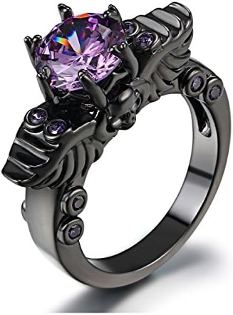 Gange Black Gun Gold Plated Round Cut Amethyst Purple CZ Cubic Zirconia Vintage Gothic Skull Ring (7)