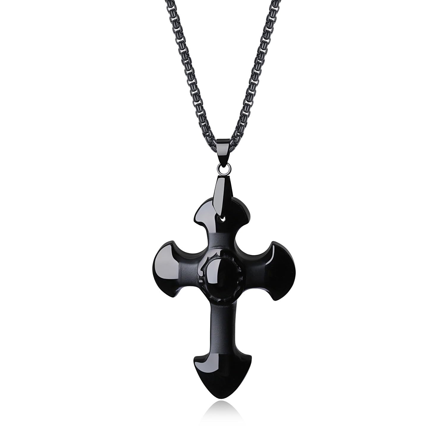 COAI Womens Mens Stainless Steel Chain Religious Cross Black Obsidian Stone Pendant Necklace โ image 1