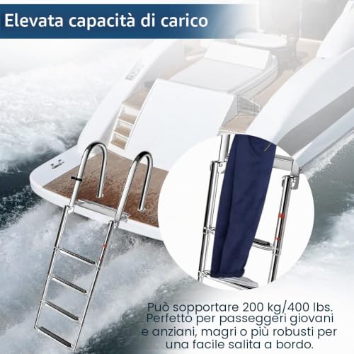 Geloo Pool Ladder for Swimming Pool Boats 4 Bathing Steps | Pool Deck Boat Yacht Load Capacity 200 kg with Non-Slip Steps with Handrail