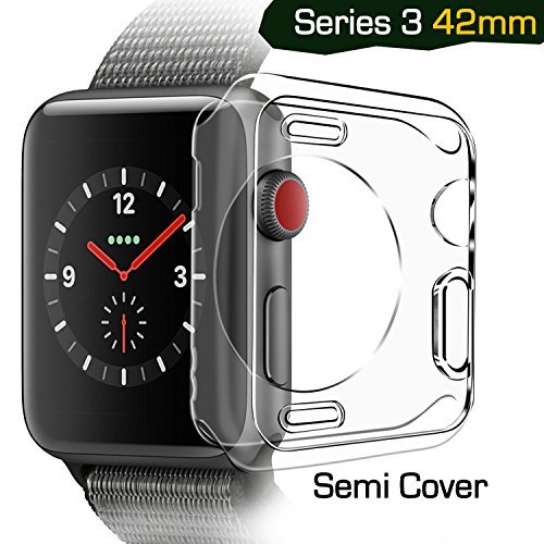 Apple watch series 3 case 42mm, TIRIO iwatch 3 Case TPU SEMI-Around 0.3mm Ultra-Slim Soft High Transparency Scratch-Resistant Cover