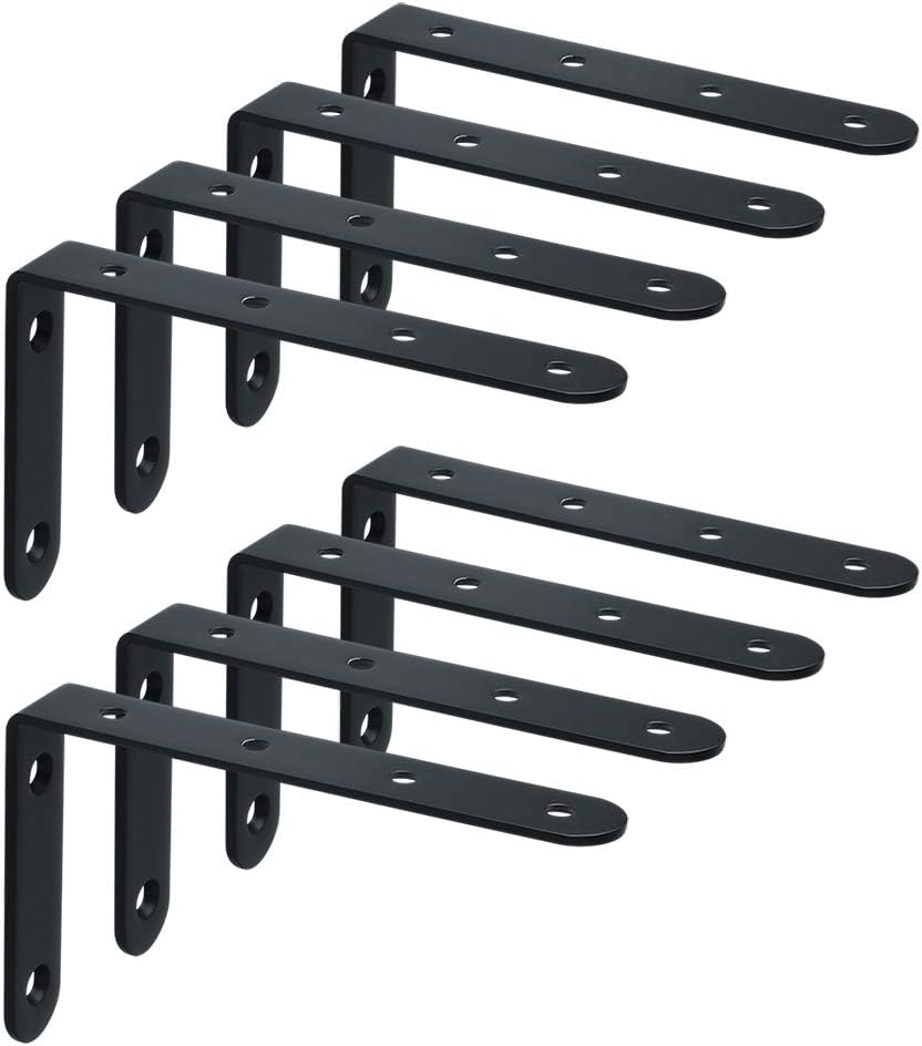 Sayayo Shelf Bracket Corner Brace Angle Bracket Shelf Support Wall Hanging 5x3 Inch, Stainless Steel Matte Black Finished, 8 Pcs, EJ5207B-8P