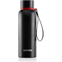 Borosil - Stainless Steel Hydra Trek - Vacuum Insulated Flask Water Bottle, Black, 500ML