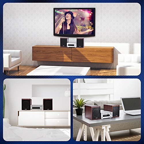 neon Hi-Fi Stereo Systems with Wooden Speakers, CD Stereo Player with Bluetooth USB FM Radio Function, with Remote Control, for Home Audio Music Sound System, MCB1533
