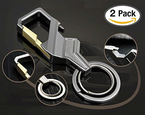 Nicedec 2 Pack Zinc Alloy Car Keychain Holder with Bottle Opener, Two Size Key Rings