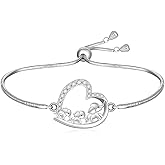 Fenthring Elephant Bracelet for Women Sterling Silver Heart Bracelet Elephant Bracelets Mom Adjustable