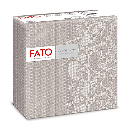 Fato - Dry Paper Napkins, Airlaid, Fabric Effect, Pack of 50 Napkins, Size 40x40 Folded in 4, Drops Taupe