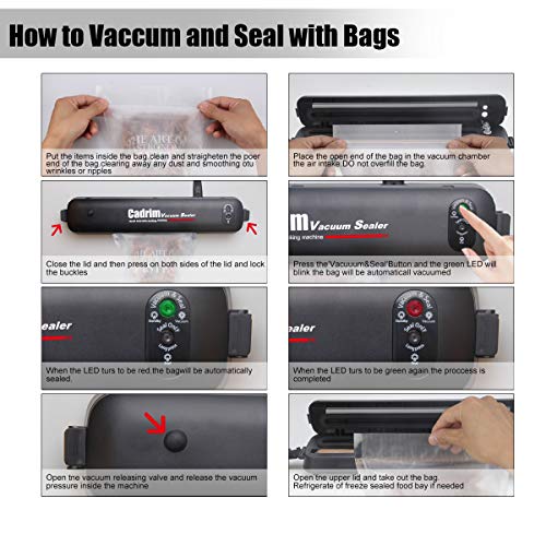 Cadrim Vacuum Sealer with Starter Kit, Automatic and Lightweight Food Sealing Machine for Food Saver and Sous Vide Cooking with 15 Starter Bags