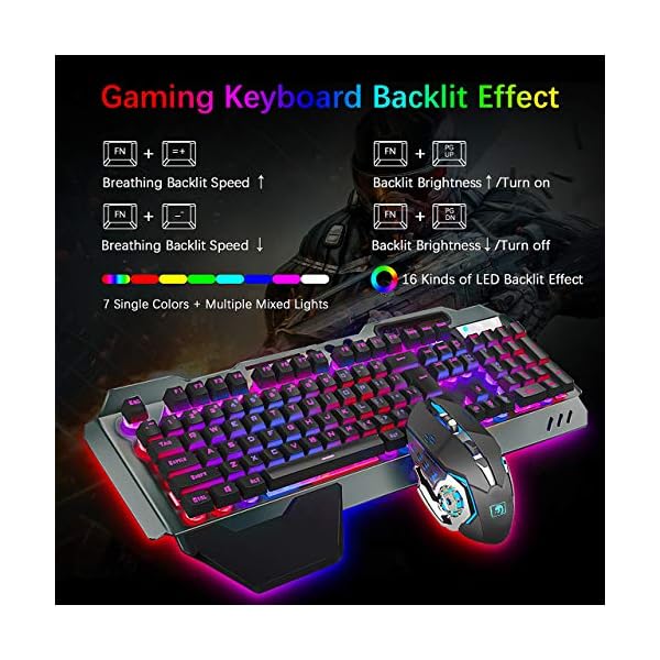 Gaming-Keyboard-and-Mouse-Combo-Gray-Alloy-Panel-Mechanical-feel-Wired-16-LED-RGB-Backlit-USB-Keyboard-with-Wrist-Rest-Phone-Holder-for-PC-Gamers-Xbox-PS4-3200DPI-LED-Breathing-Backlit-Mouse Wired Gaming Keyboard and Mouse Combo Set, Gray Alloy Panel, 16 LED RGB Backlit with Removable Wrist Rest, 26 Keys Anti…