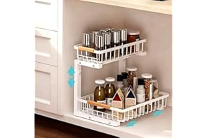 Cadyaw L-Shape Under Sink Organizer - Pull Out Cabinet Drawer Adjustable 2-Tier Slide Out Sink Shelves - Under Sink Drawer fo