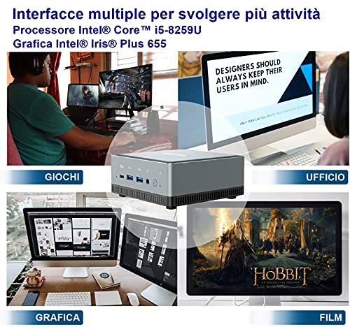 Mini-PC-Intel-Core-i5-8259U-16GB-RAM-256GB-PCIe-SSD-Graficos-Intel-Iris-Plus-655-Windows-10-Pro-Intel-WIFI6-AX200-BT-51-HDMIDPUSB-C-2X-RJ45-4X-USB-30-Factor-de-Forma-Pequena