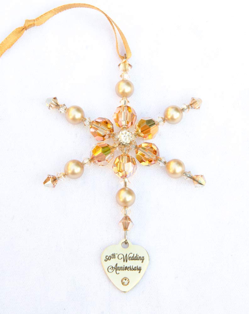 50th Wedding Anniversary Golden Ornament with Swarovski