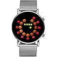 MINILUJIA Men Cool Digital Watch Binary Time LED Display Waterproof with Stainless Steel Mesh Band Unique Creative Fashion Wristwatches