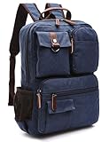 Aidonger Vintage Canvas School Backpack Laptop Backpack (Dark Blue)