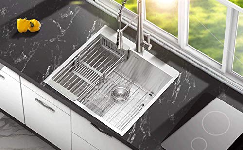 Logmey 25x22 Inch Kitchen Sink Drop-in Topmount 18 Gauge Single Bowl Stainless Steel Bar Sinks
