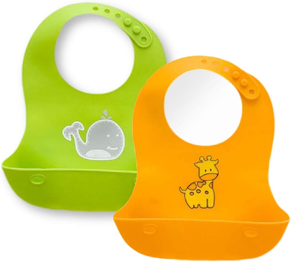 Little English Soft Silicone Waterproof & Comfortable Bib for baby. BPA Free - Easy to clean, comes with built in crumb catcher