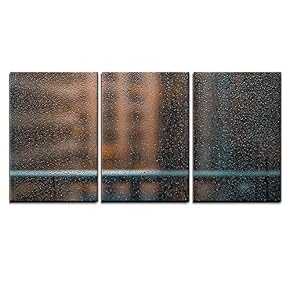 Abstract Blurred Street View from Rainy Glass Window x3 Panels