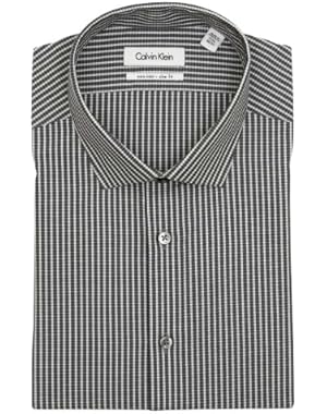 Calvin Klein Mens Dark Gray Check Slim Fit Cotton Dress Shirt - Size 17.5 34/35