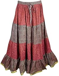 Mogul Womens Maxi Skirts Bellydance Recycled Vintage Sari Gypsy Tiered Long Skirts
