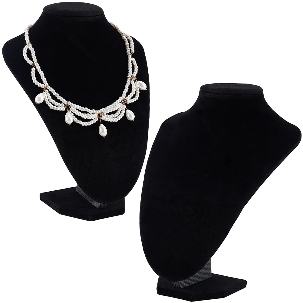 PandaHall 2pcs 3D Velvet Necklace Display Pendant Chain Bust Holder Stand Small Jewellery Model Organizer for Boutiques Exhibition Layout, 25x17cm/10x6.5inch