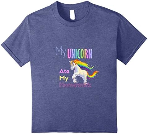 Kids My Unicorn Ate My Homework Fun T-Shirt for Unicorn Owners 12 Heather Blue