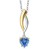 Gem Stone King 925 Silver and 10K Yellow Gold Fancy Blue Zirconia Pendant Necklace for Women | 0.44 Cttw | Gemstone Birthstone | Heart Shape 5MM | With 18 Inch Silver Chain