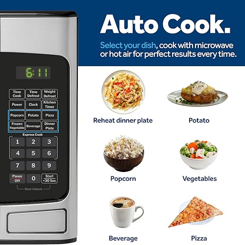 GE GCST11X1WSS Microwave Oven, 950-watt 6 Auto Cooking Settings, Child-Lock Technology, Kitchen Essentials for The Countertop, Dorm Room or Apartment, 1.1 Cu. Ft, Stainless Steel