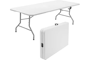 SKOK 330lbs Folding Table 6ft, Plastic Picnic Table Portable with Handle, 6 Foot Folding Table Long with Thicker Tabletop, White Tailgating Utility Commercial Craft Foldable Table for Party & Events