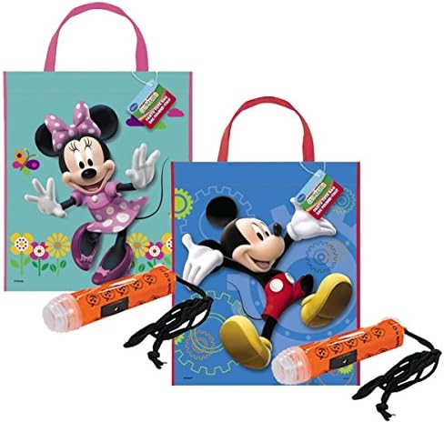 Disney "Mickey Mouse &amp; Minnie Mouse" Happy Halloween Trick or Treat Candy Loot Bag!! Plus Bonus "Safety First" Mini Halloween Flashlight Necklace!