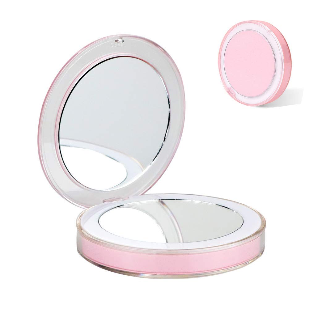 Visv Lighted Compact Mirror Dual Sided 3x Compact Magnifying Mirror Usb Rechargeable Lighted Travel Makeup Mirror Portable Vanity Mirror Pocket