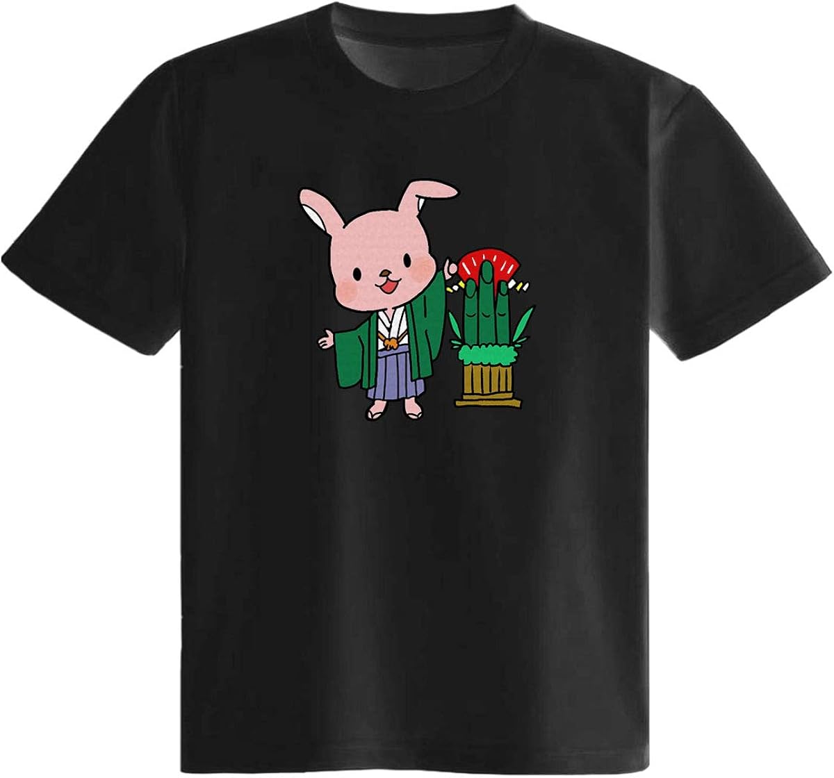 Amazon うさぎと門松 Tシャツ 半袖 白 黒 かわいい カッコイイ シュール 面白い じょーく おもしろ ゆるい プレゼント Tシャツ カットソー 通販