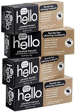 Hello Oral Care Activated Charcoal Teeth Whitening Fluoride Free and SLS Free Toothpaste, 4 Count_x000D_