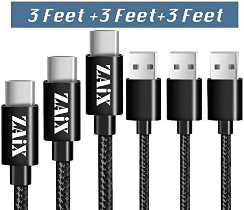 (3 Pack) USB Type-C Sync &amp; Charge Cable. For Google Pixel XL Pixel 2. For Sony Xperia XA1 XA2 Xzs Xz Xz2 Xz1 X Ultra Plus Compact Premium. Nylon Braided USB Type C Charger Charging Cord (Black)