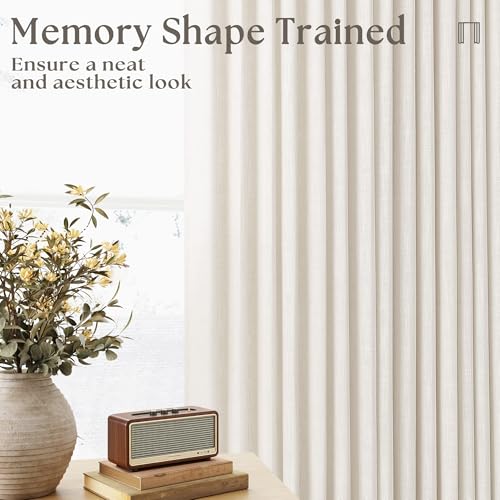 Natural Pinch Pleated Linen Curtains 84 Inch Length 2 Panels for Living Room Bedroom Textured Cream Ivory Birch Semi Sheer Boho Neutral Back Tab Pinch Pleat Hooks Rings Window Curtain 84 Inches Long