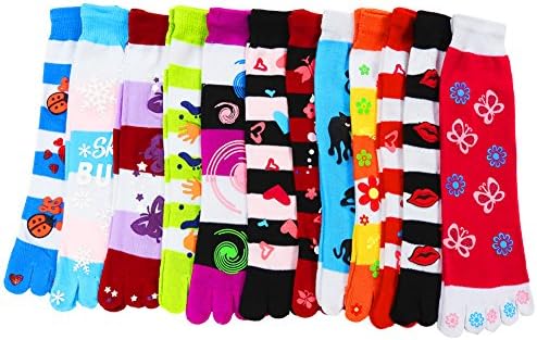 RSG Hosiery Funky Striped Toe Socks 6 Pairs or 12 Pairs Assorted Colors