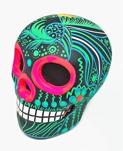 ARTESANO Hand-Painted Mexican Sugar Skull - 3" Dia de Los Muertos Altar Decorations | Day of The Dead Sugar Skulls | Cinco de Mayo Ceramic Calaveras Decor for Home or Office [Black Green]