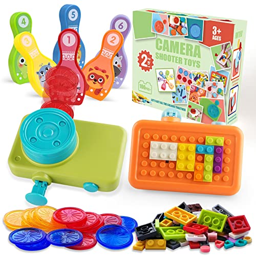 Kids Bowling Set Bowling Games with 2 Camera Launcher Toys 15 Flying