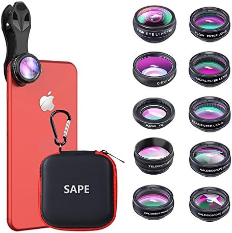 10 in 1 Cell Phone Camera Lens Kit Wide Angle Lens &amp; Macro Lens &amp; Fisheye Lens &amp; Telephoto Lens &amp; CPL Polarized &amp; Flow/Radial/Star Filter &amp; Kaleidoscope 3/6 Lens for iPhone Samsung Sony