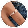 ONBRIG 18K Gold Plated Ring Open Adjustable Ring Cubic Zirconia Leaf Ring for Women Dainty Stackable Rings for Women