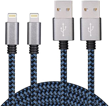 Winage 10' Ultra Long Nylon Braided Charging Cable USB Cord Charger Compatible with iPhone 7/7Plus/SE/6S/6/6 Plus/6S Plus/5S/5C/5/iPad Air/Mini/iPod Nano/Touch -Blue - 2 Piece (Pack of 2)