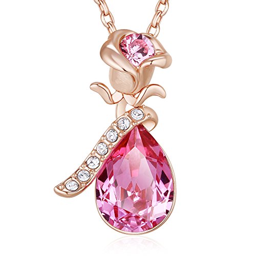 Necklaces,Women's necklaces CDE Pink Crystal Flower Pendant Necklaces Crystals from Swarovski for Women Girls Girlfriend Rose Gold Jewelry Necklace for Mother's Day Gift Necklace (rose gold)