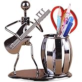 AlleTechPlus Metal Art Crafts Pencil & Pen Holder Display - Decorative Guitar Theme Desktop Supply Organizer