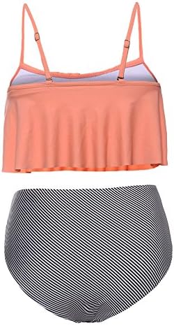 Macochoi Women’s Falbala Swimsuits High Waist Striped Bottom Bikini Set (FBA)