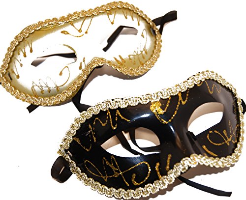 His and Her Black and Gold Party/Mystery/Halloween Mask with Glitter and Lace