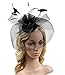 Urban CoCo Women's Elegant Flower Feather and Veil Fascinator Cocktail Party Hair Clip Hat (Black)