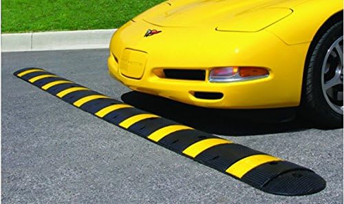 6' Recycled Rubber Safety-Striped Speed Bump Bundle with End Caps - Safety Striped Speed Bump (3 Items)
